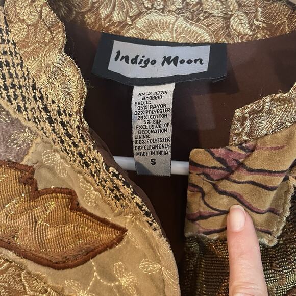 Indigo Moon Jacket Womens S Patchwork Velvet Beaded Embroidered Boho India - Picture 2 of 8